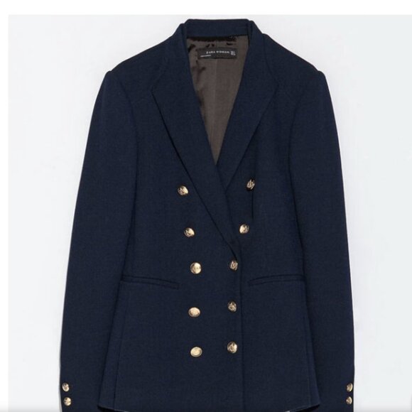 Zara Navy Double Breasted Captain's Jacket.  Size MEDIUM - Picture 5 of 5